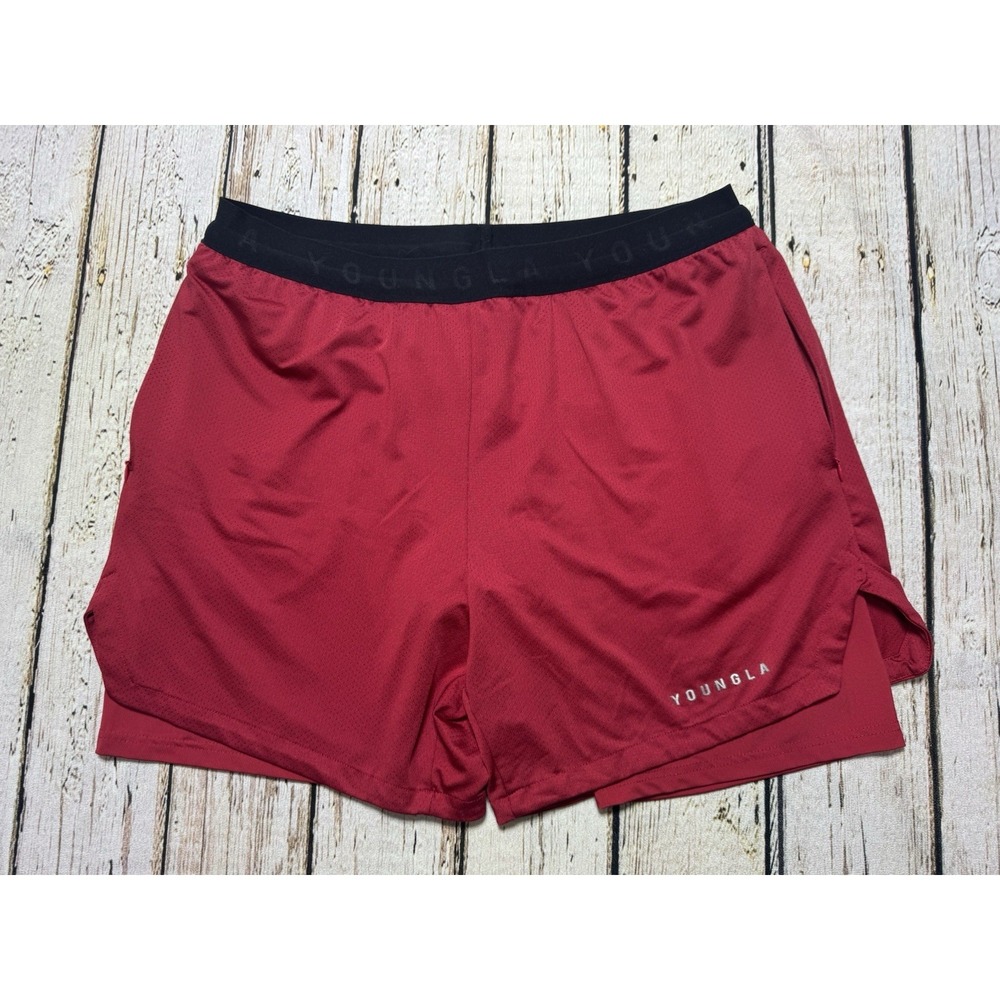 YoungLA Men's XXL 129 Trilogy Red Compression Athletic Shorts Lined Gym Train